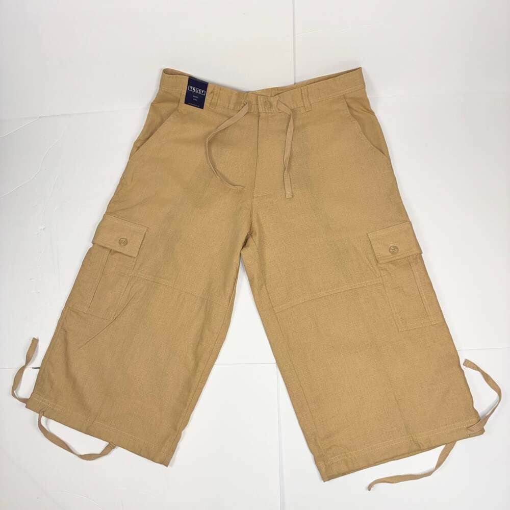 TRUST Men's Khaki Linen Blend Cargo Capri Shorts Size 36